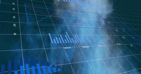 Dynamic Financial Graphs on Digital Blue Grid Background