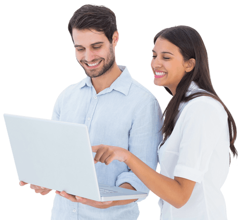 smiling couple collaborating on laptop with transparent background - Download Free Stock Videos Pikwizard.com