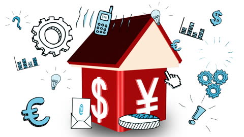 Financial Growth Concept with Currency Symbols and House