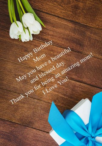 Birthday Card for Mom with Gift and Flowers on Wooden Table - Download Free Stock Templates Pikwizard.com