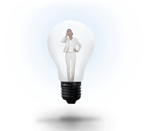 Transparent concept of innovative businesswoman inside light bulb