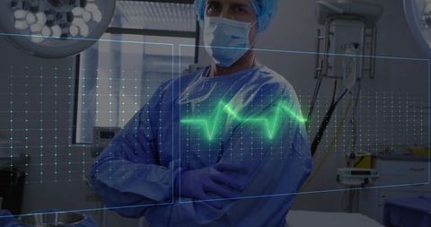Surgeon in Operating Room with Holographic ECG Display