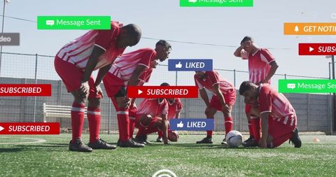 Tired Soccer Team Overlayed with Social Media Icons