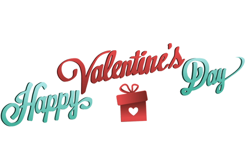 Colorful Happy Valentine's Day Text with Gift on Transparent Background