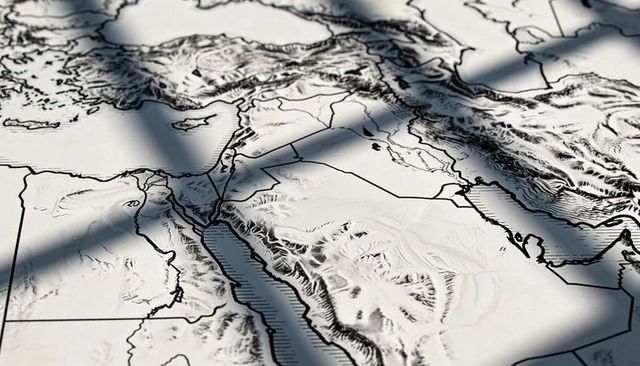 Monochrome topographic map of nile and red sea with window shadows and detailed relief