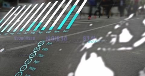 Futuristic business data overlay in urban pedestrian context