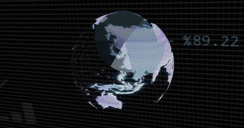 Holographic 3D Globe Highlighting Asia-Pacific and Australia on Futuristic HUD Interface