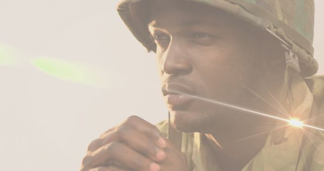 African-American Soldier Reflecting Amid Light Trails - Download Free Stock Images Pikwizard.com