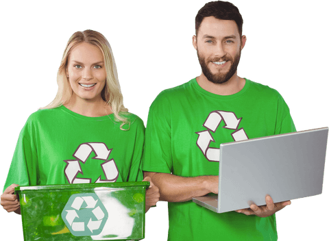 two happy volunteers in green recycling shirts isolated on transparent - Download Free Stock Videos Pikwizard.com