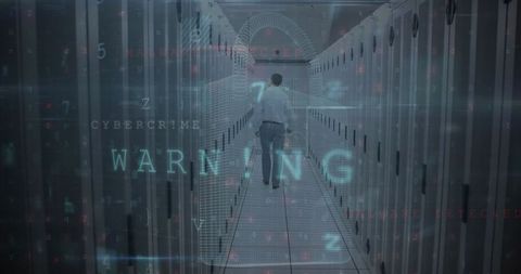 Cybersecurity Threat in Server Room with Data Overlay - Download Free Stock Images Pikwizard.com