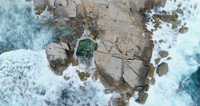 Aerial View of Rocky Coastline With Tide Pool and Ocean Waves - Download Free Stock Images Pikwizard.com