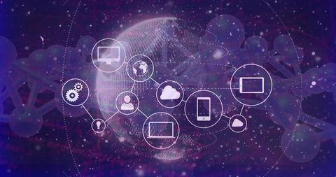 Pulsing Digital Globe Connecting Cloud, Mobile and Desktop Devices in Futuristic Network