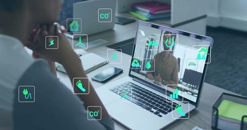 Business Professional on Remote Call with Sustainable Digital Interface