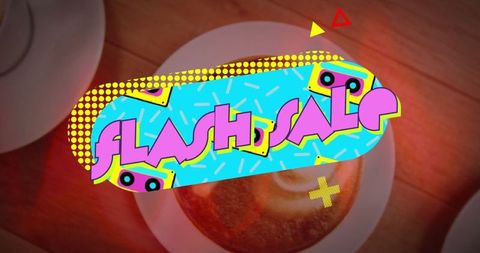 Vibrant Flash Sale Banner with Coffee and Retro Icons