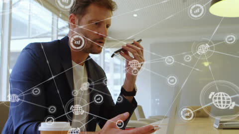 Businessman Engages with Digital Networks on Mobile Phone