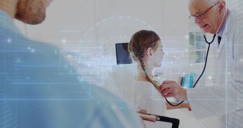 Pediatric Doctor Examines Young Girl Using Stethoscope in Clinic
