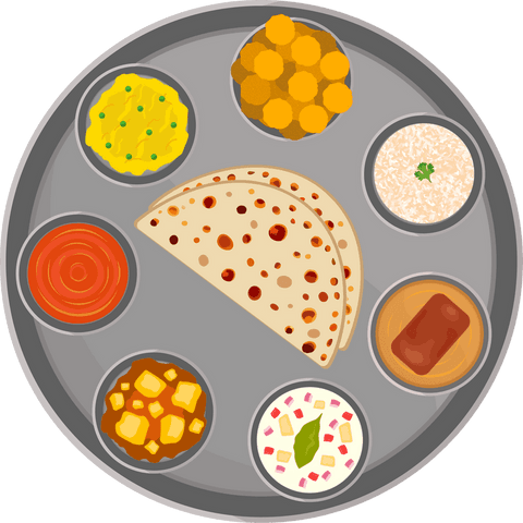 Colorful flat design indian thali on transparent background