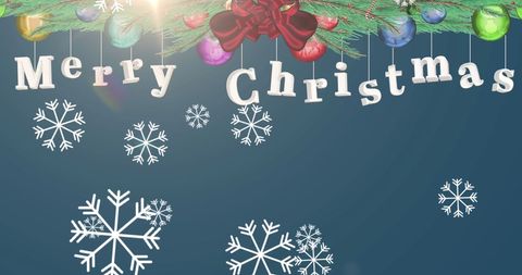 Festive merry christmas card with snowflakes and decorations