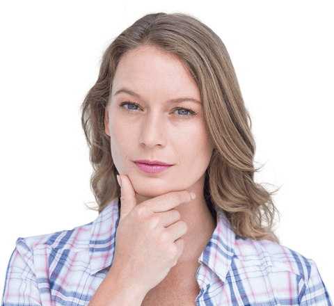 Thoughtful Caucasian Woman Isolated on Transparent Background