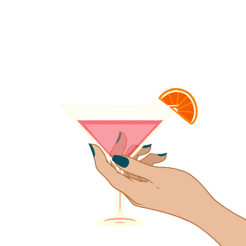 Elegant feminine hand holding pink cocktail on transparent background