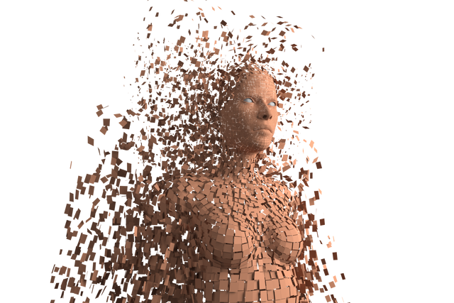 Transparent 3D Rendering of Pixelated Woman Dissolving into Squares - Download Free Stock Videos Pikwizard.com