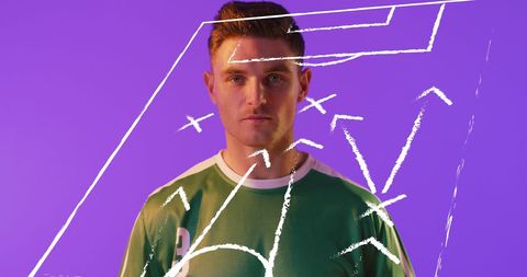 Soccer player with tactical graphic overlay