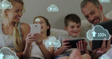 family sharing technology bonding over cloud upload interface - Download Free Stock Images Pikwizard.com