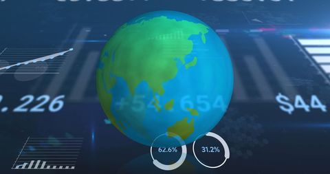 Digital finance interface with spinning globe visualization