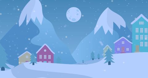 Winter Mountain Village at Night with Falling Snow - Download Free Stock Images Pikwizard.com