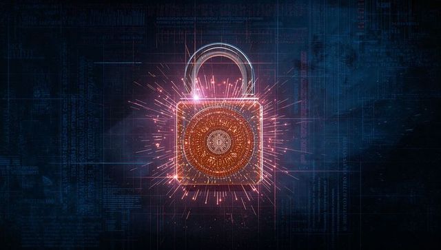 Digital Padlock with Radiant Sparks on Cyberspace Background