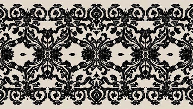 Ornate black damask pattern on beige background for vintage wallpaper and textile design
