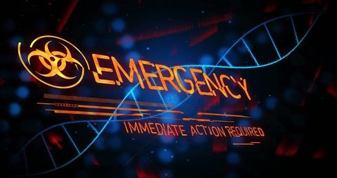 Emergency alert with biohazard and digital dna helix