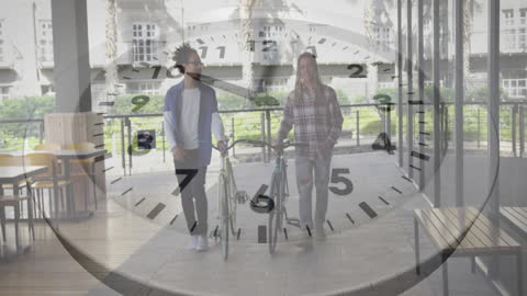 Time Conceptual Art with Friends Walking Bicycles