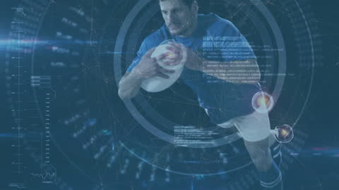 Rugby Player in Tech Optical Art with Futuristic Graphics