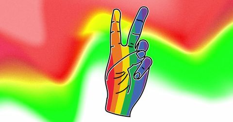 Rainbow Victory Hand Sign Against Vibrant Background - Download Free Stock Images Pikwizard.com
