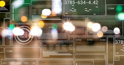 Futuristic Data Display Overlay On Blurred City Lights