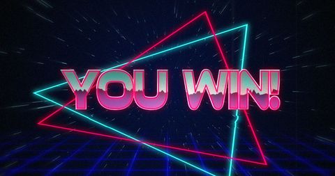 Retro 'You Win' Text with Neon Triangles and Hyperspace Background - Download Free Stock Images Pikwizard.com