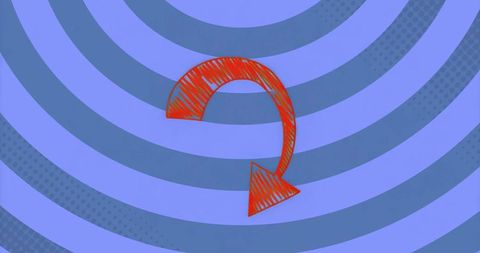 Dynamic red arrow on concentric blue and violet background