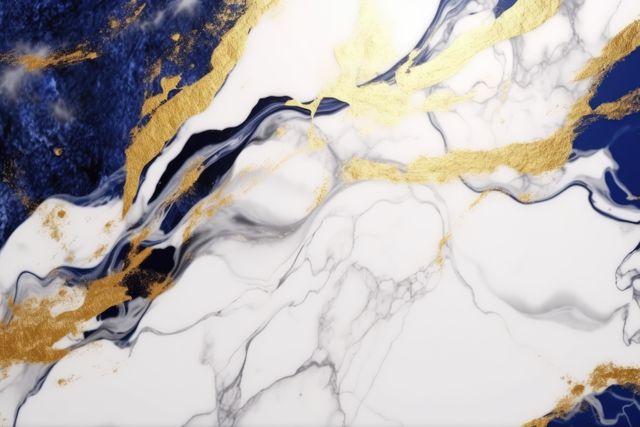 Close up of white and blue marble with veins background, created using generative ai technology. Marble, stone, pattern and texture concept digitally generated image.