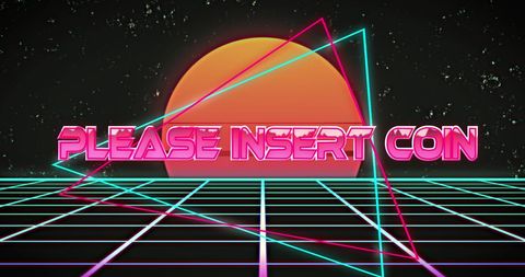 Retro Futuristic Insert Coin Neon Design - Download Free Stock Images Pikwizard.com
