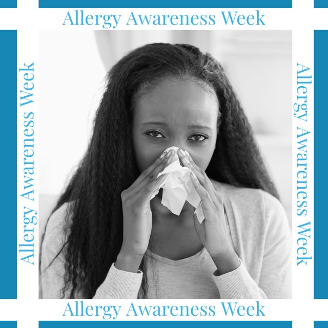 African American Woman Blowing Nose for Allergy Awareness Week Promotion - Download Free Stock Templates Pikwizard.com