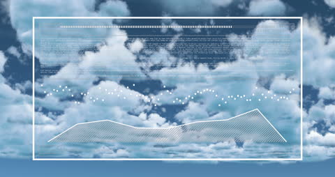 Digital Graphics Overlay on Cloudy Sky Backdrop