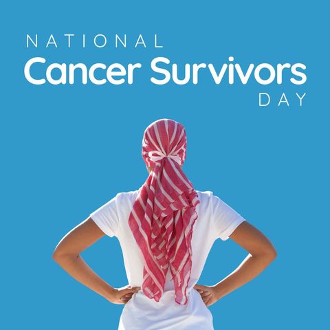 Woman with headscarf celebrating national cancer survivors day