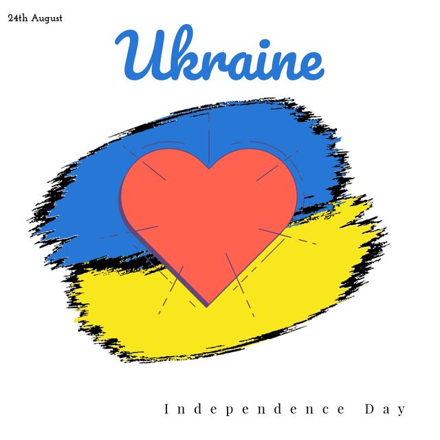 Illustration of 24th august and ukraine independence day text with national flag and heart shape. White background, copy space, vector, love, patriotism, celebration, freedom and identity concept.