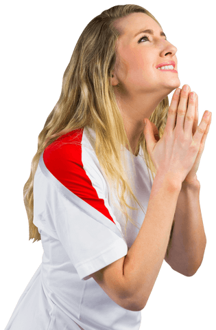 Transparent Enthusiastic Female Football Fan in White Jersey Anticipating