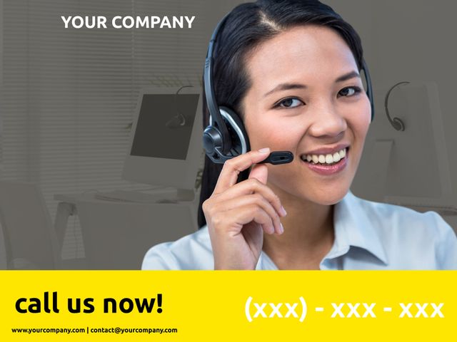 Smiling Customer Service Representative with Headset Offering Support - Download Free Stock Templates Pikwizard.com