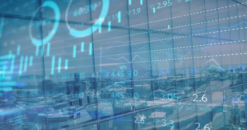 Digital overlay of financial data on urban cityscape