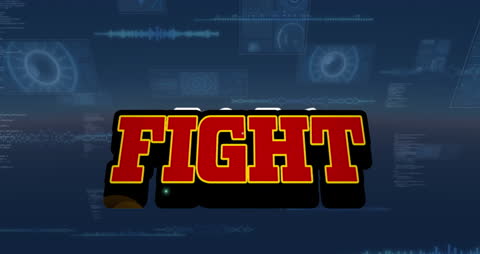 Animated Fight Text with Futuristic Data Background