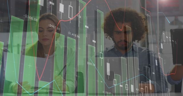 Young Professionals Monitoring Stock Market Data with Graph Overlays - Download Free Stock Images Pikwizard.com