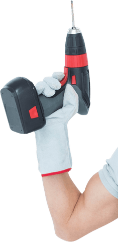Hand holding wireless drill studio shot transparent background